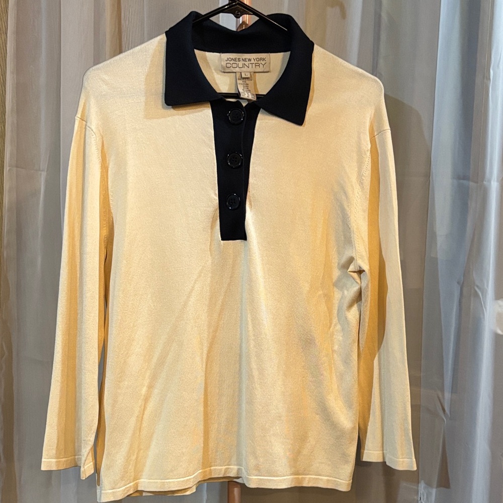 Vintage Jones New York Country Silk & Nylon Collar Button-Up Long Sleeve Blouse